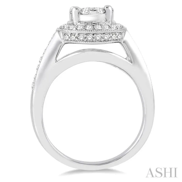 1 Ctw Diamond Lovebright Engagement Ring in 14K White Gold