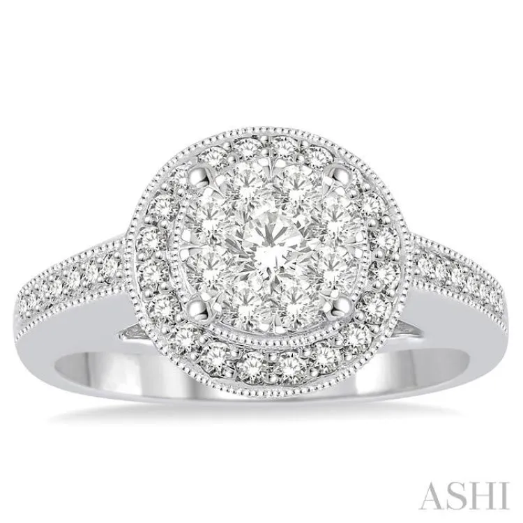 1 Ctw Diamond Lovebright Engagement Ring in 14K White Gold