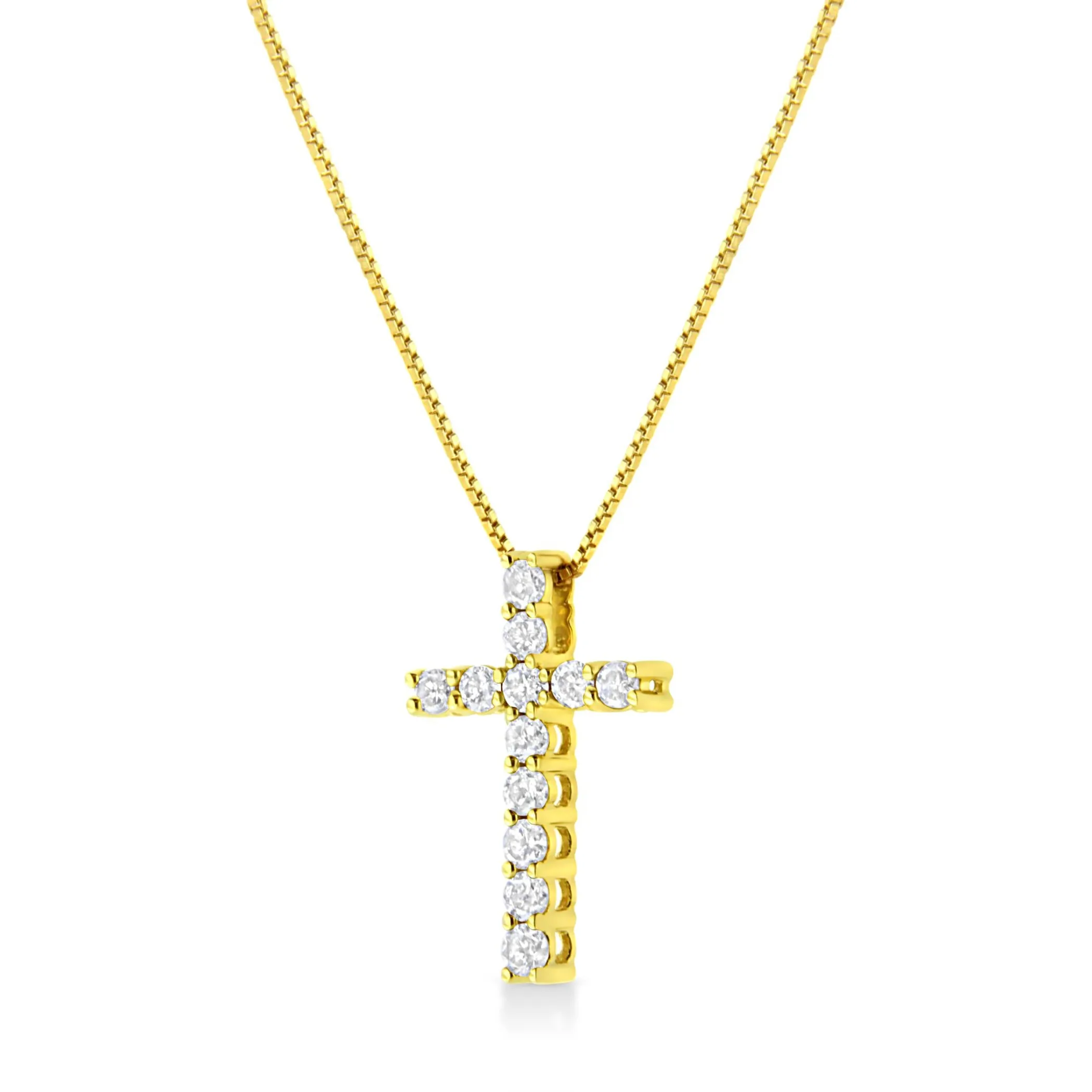 10K Yellow Gold 1/2 Cttw Round Brilliant Cut Diamond Cross 18" Pendant Necklace (J-K Color, I2-I3 Clarity)