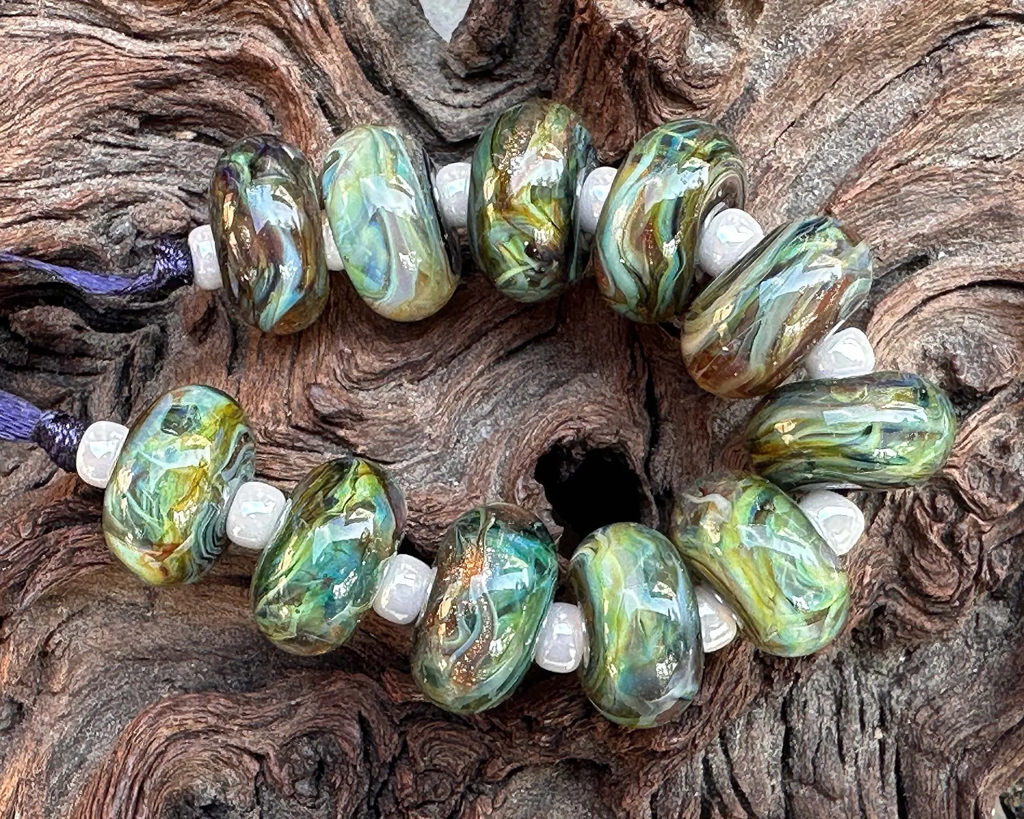 11 Ocean Mist Gold Lampwork Beads Set SRA
