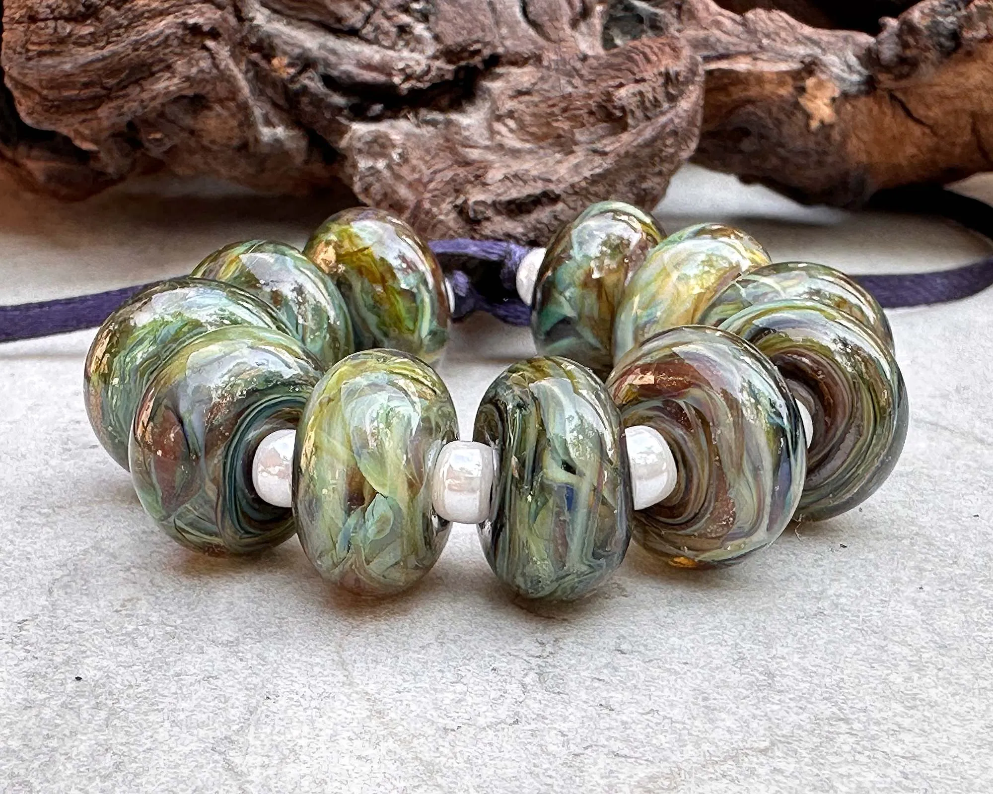 11 Ocean Mist Gold Lampwork Beads Set SRA