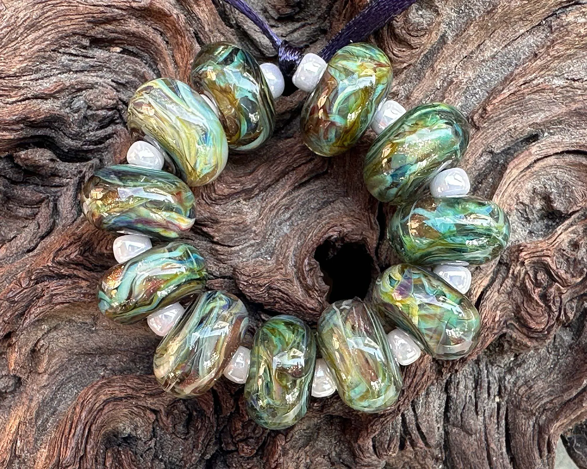 11 Ocean Mist Gold Lampwork Beads Set SRA