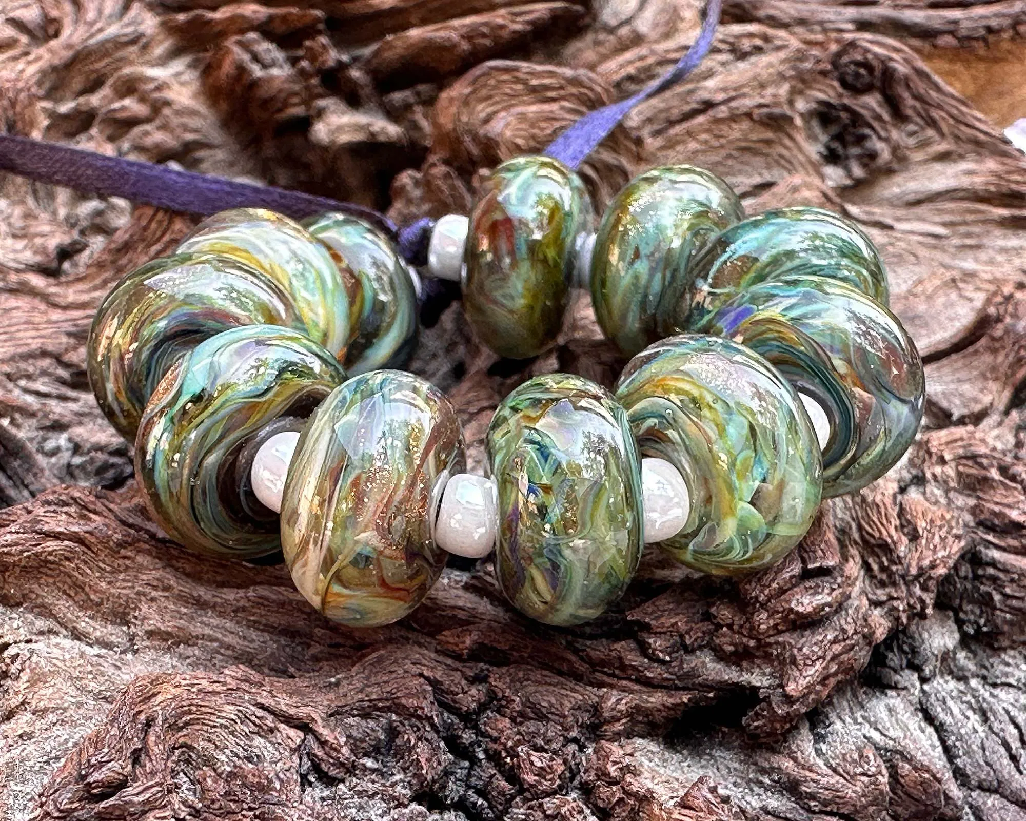 11 Ocean Mist Gold Lampwork Beads Set SRA