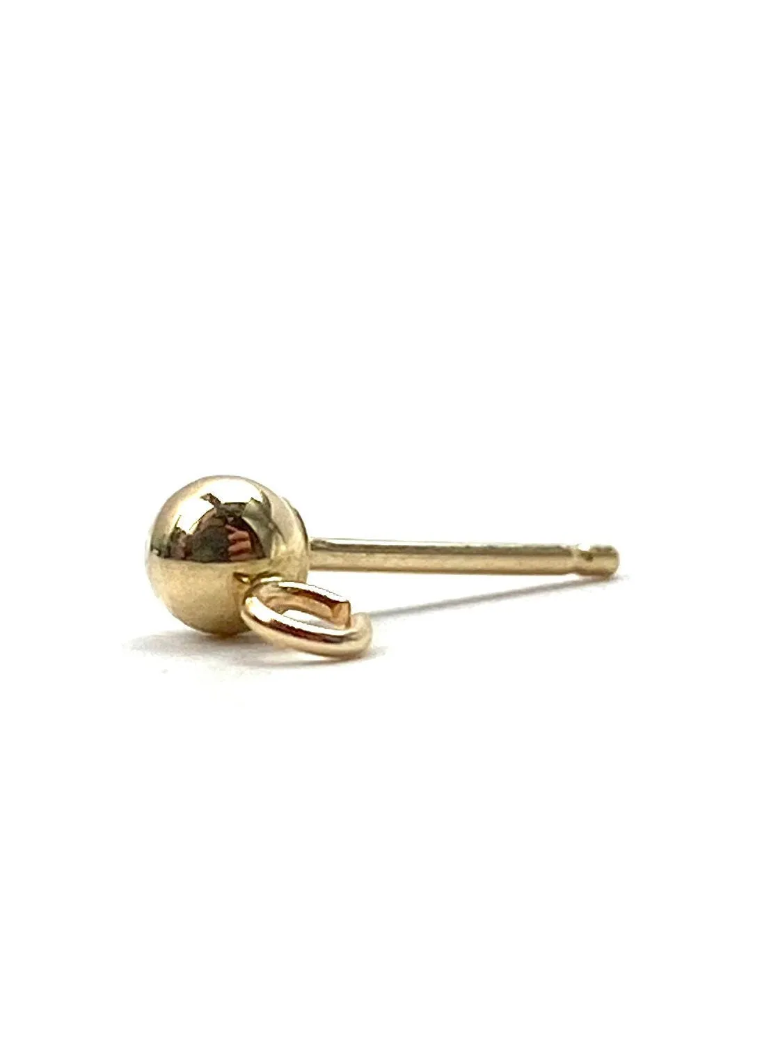 14K 4mm solid yellow gold ball earring w/ open ring, SKU# 064BER93400075