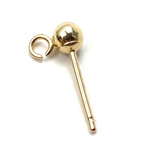 14K 4mm solid yellow gold ball earring w/ open ring, SKU# 064BER93400075