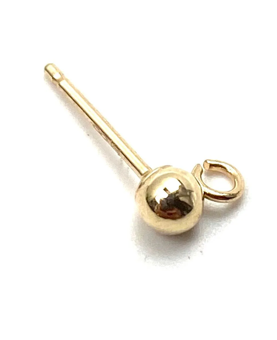 14K 4mm solid yellow gold ball earring w/ open ring, SKU# 064BER93400075