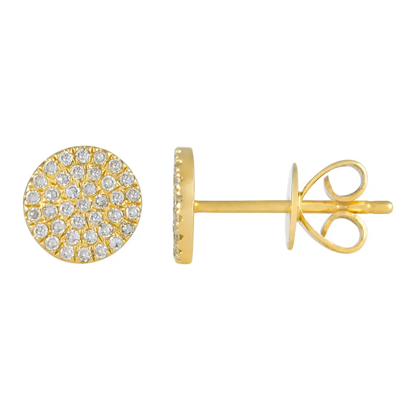 14k Gold 0.20 Carat Pave Diamond cluster stud earring, Available in White, Rose and Yellow Gold