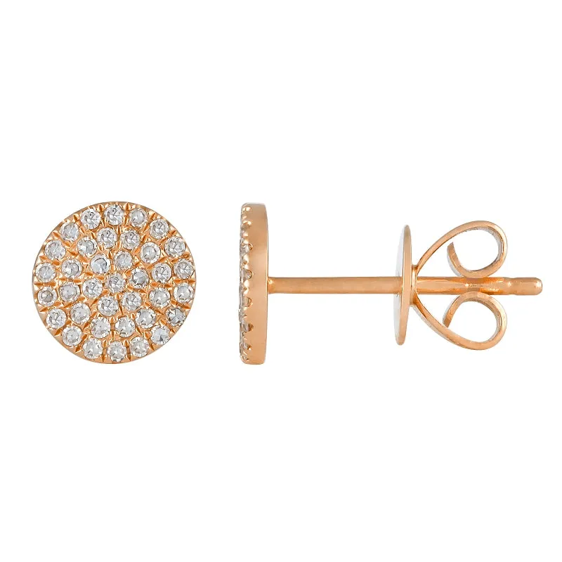 14k Gold 0.20 Carat Pave Diamond cluster stud earring, Available in White, Rose and Yellow Gold