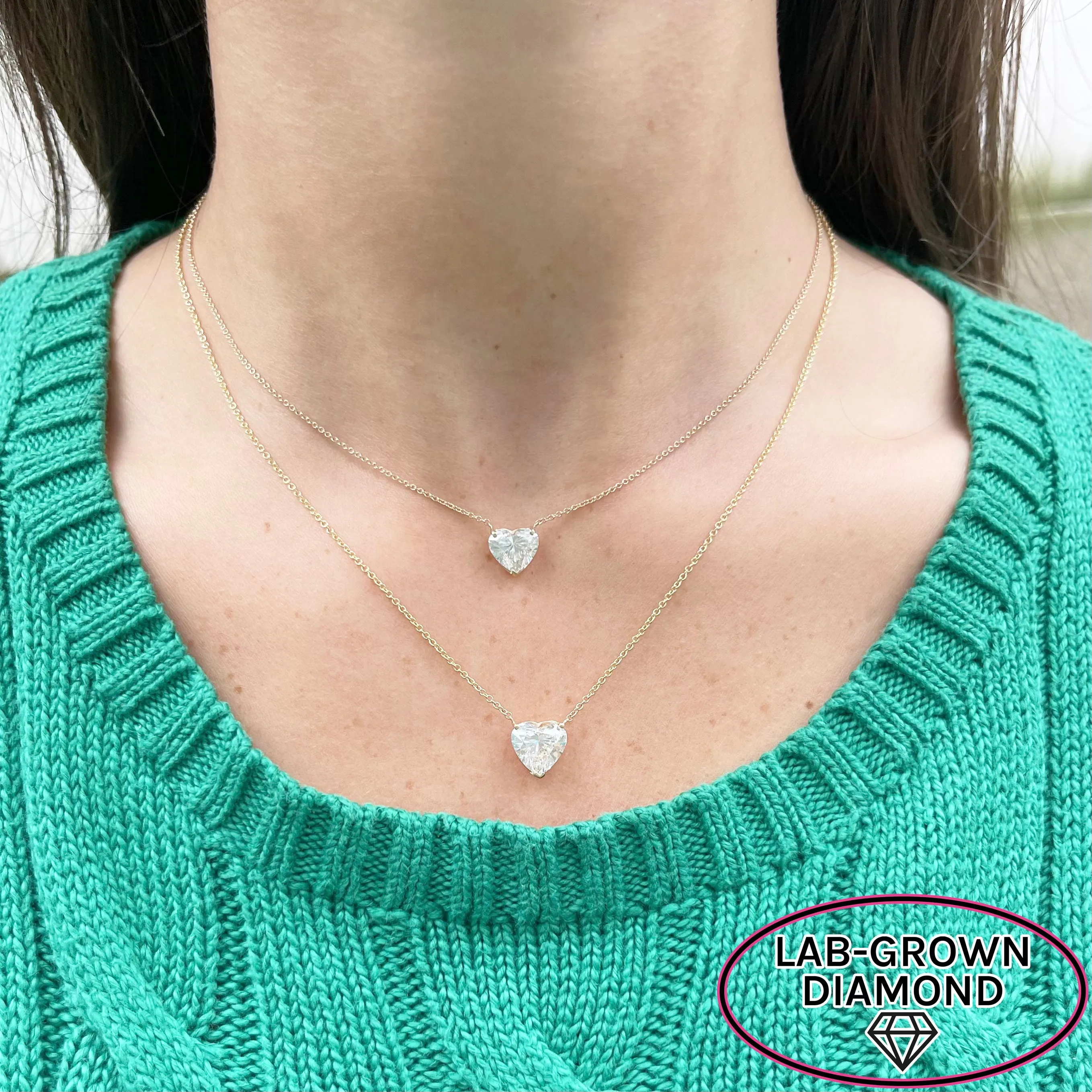 14K GOLD 3.00 CT LAB GROWN DIAMOND HEART NECKLACE