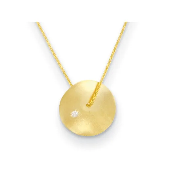14K Satin Diamond Disc Necklace