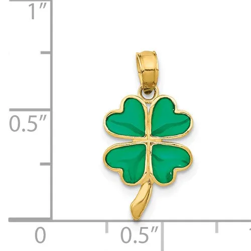 14k Yellow Gold 4-Leaf Clover Enameled Pendant