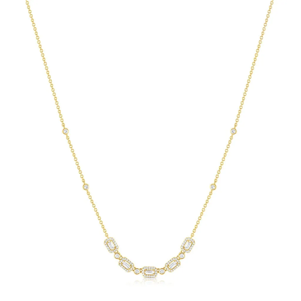 18k Yellow Gold 0.69ctw Diamond Rectangular Chain Necklace