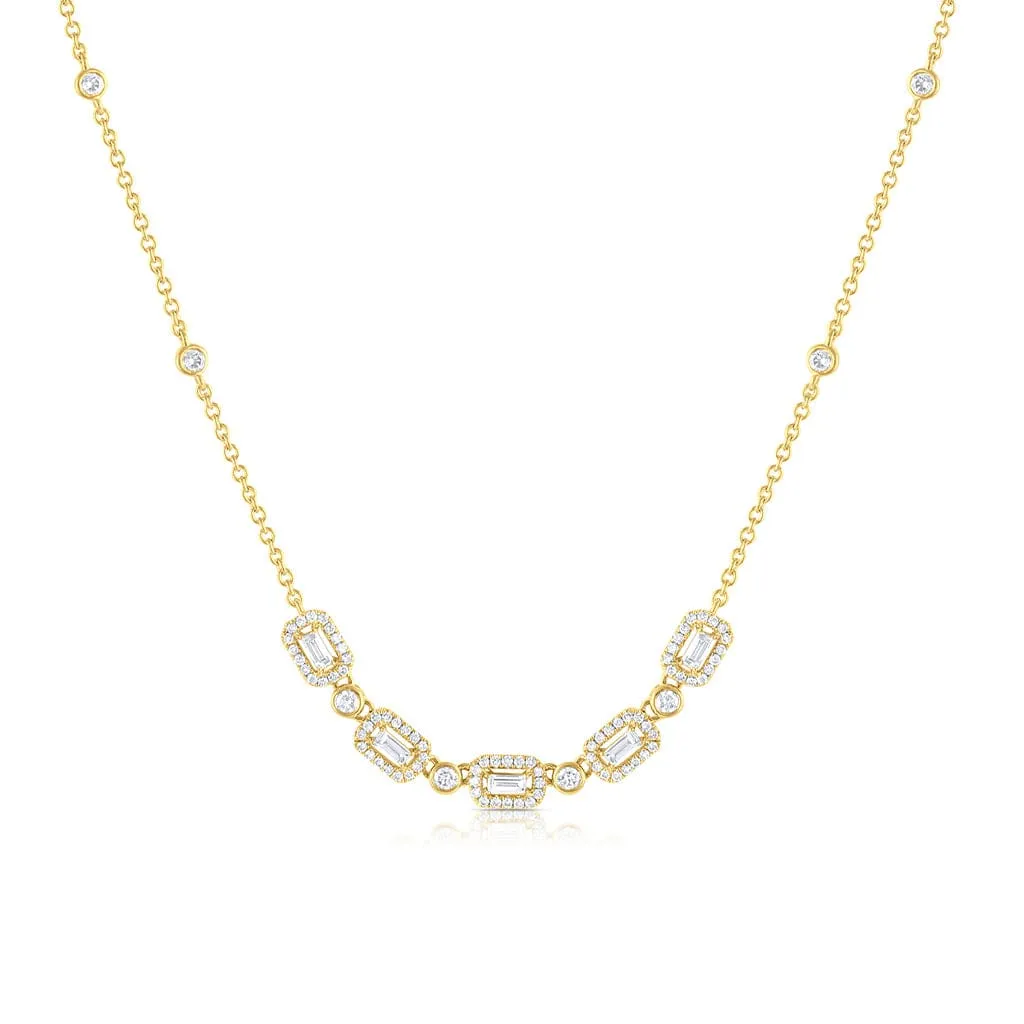 18k Yellow Gold 0.69ctw Diamond Rectangular Chain Necklace