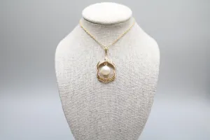 18K Yellow Gold Cable Chain with an 18K Yellow Gold Pearl Charm (0.02 CTW) (16 Inches)