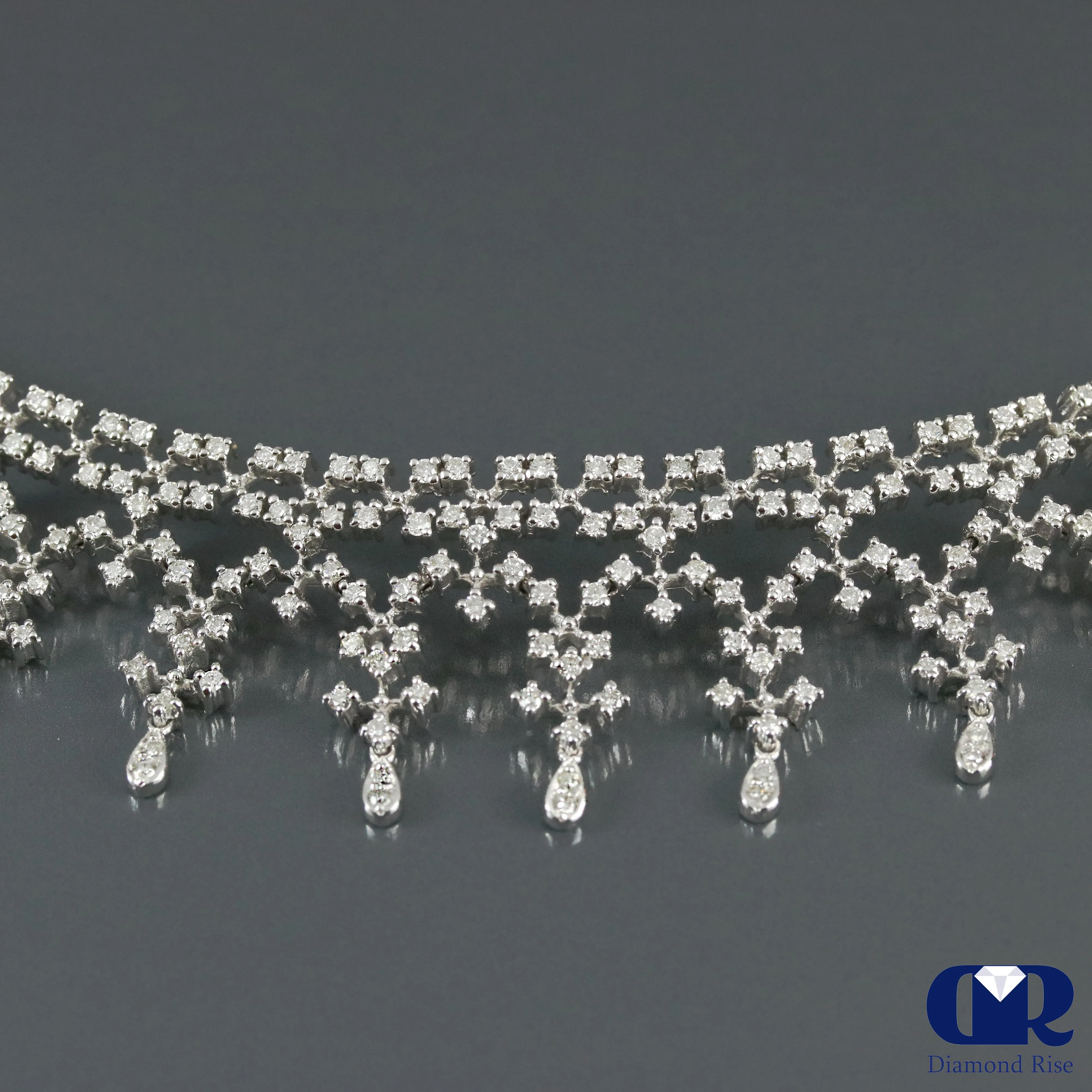 3.85 Ct Round Cut Diamond Necklace In 14K White 17"