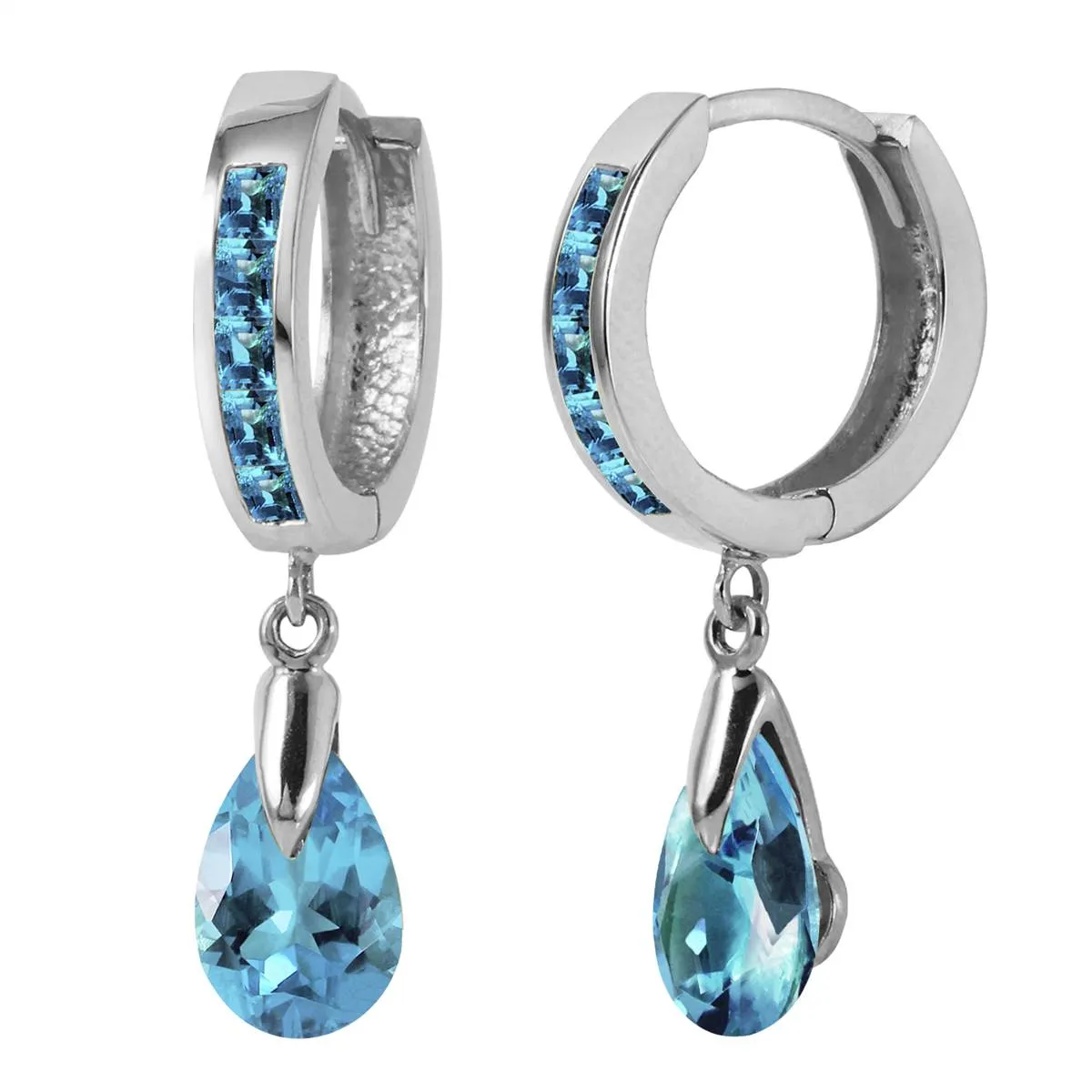 4.2 Carat 14K Solid White Gold Huggie Earrings Dangling Blue Topaz
