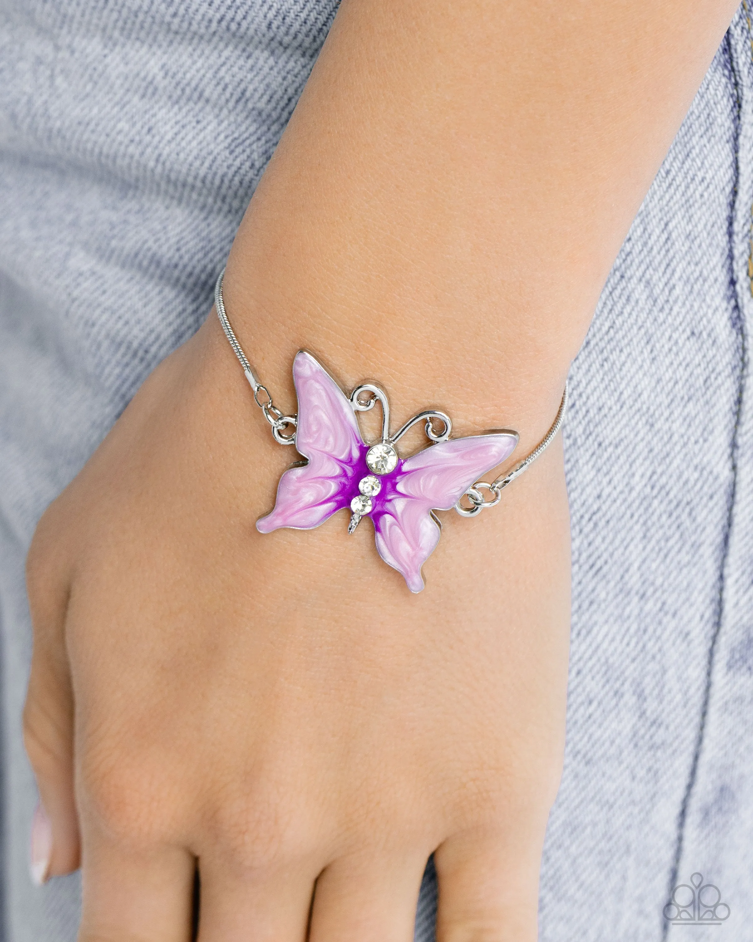 Aerial Adornment - Purple - Painted Butterfly Paparazzi Lariat Bracelet