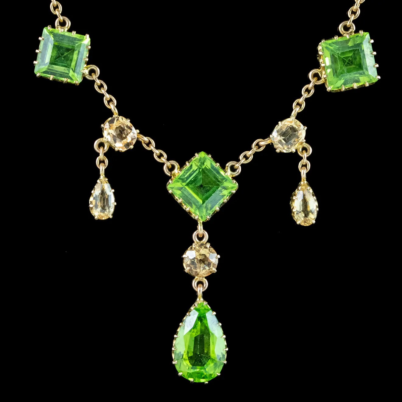 Antique Victorian Peridot Yellow Topaz Lavaliere Necklace 15ct Gold With Box