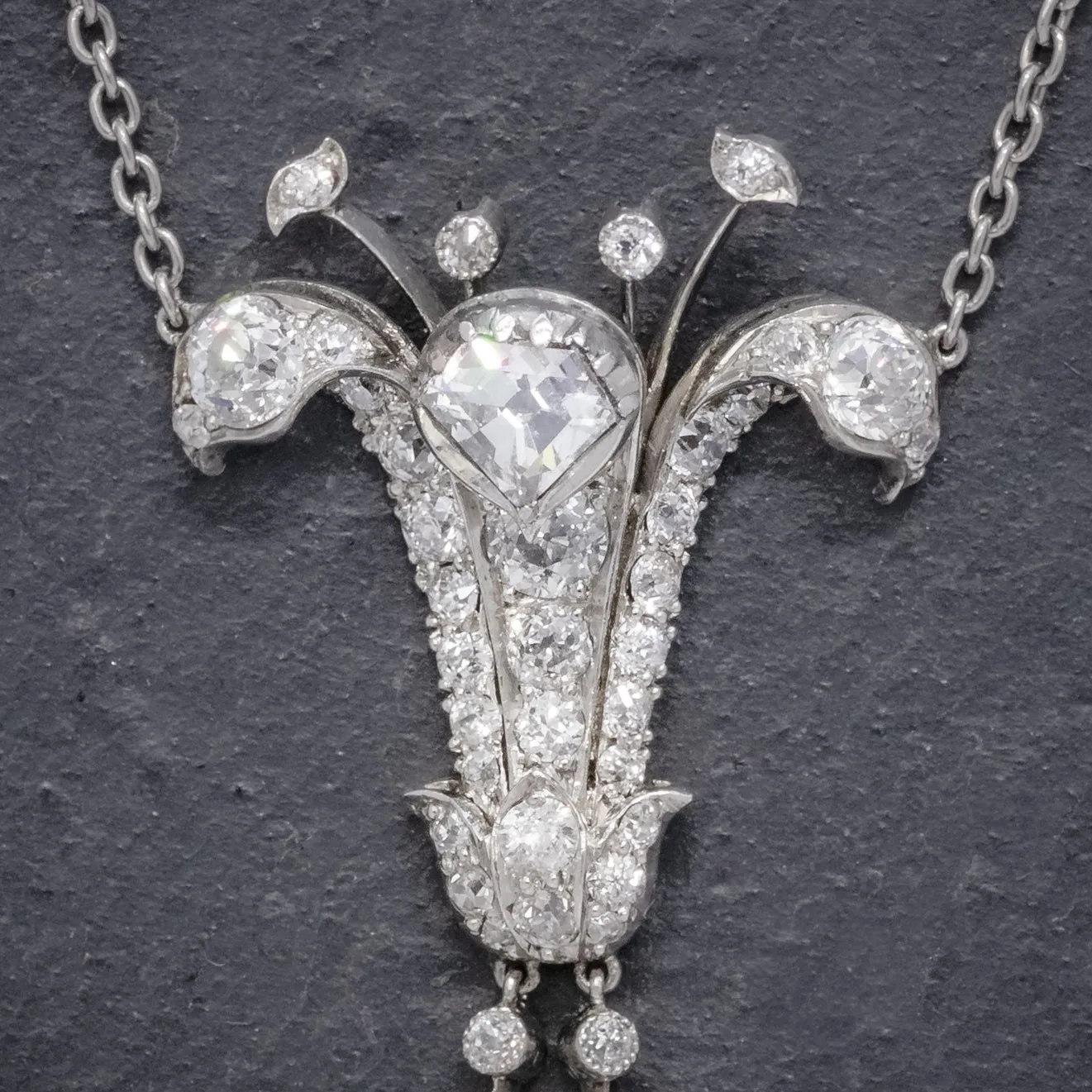 Art Deco Diamond Pearl Lily Lavaliere Necklace 5ct Of Diamond With Cert