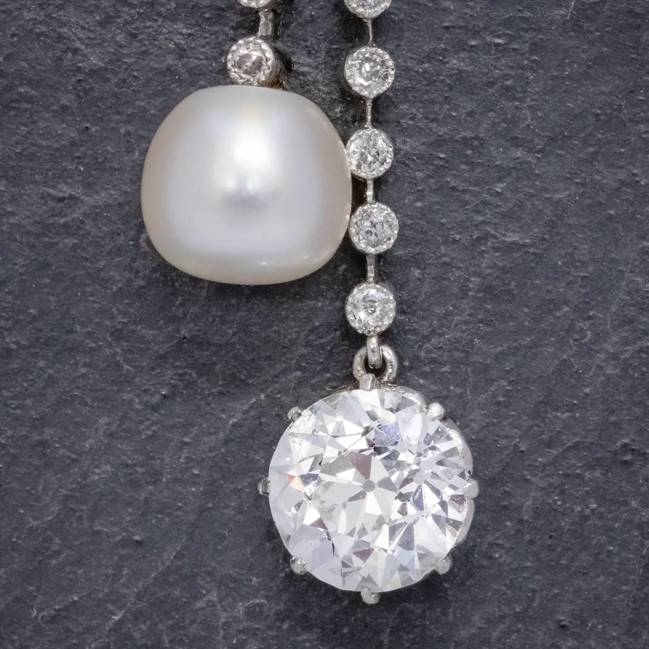 Art Deco Diamond Pearl Lily Lavaliere Necklace 5ct Of Diamond With Cert