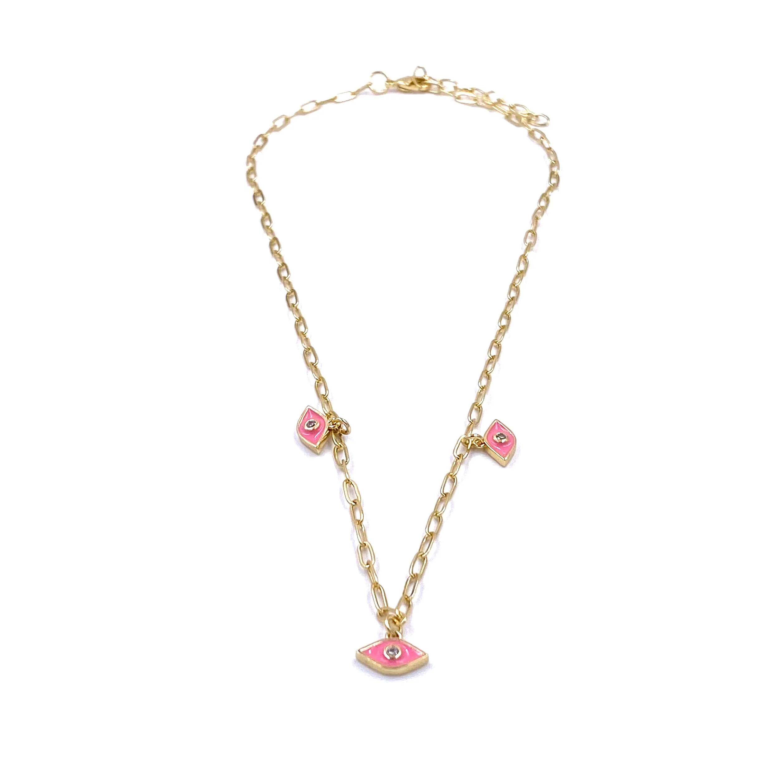 Ashley Gold Stainless Steel Gold Plated Triple Evil Eye Necklace
