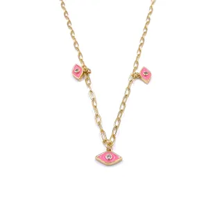 Ashley Gold Stainless Steel Gold Plated Triple Evil Eye Necklace
