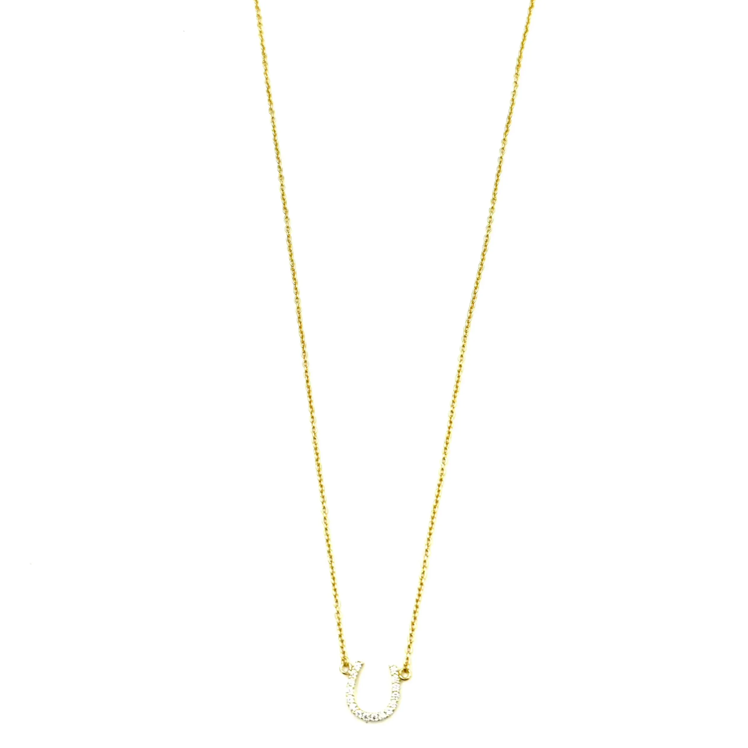 Ashley Gold Sterling Silver Encrusted Horseshoe CZ Pendant Necklace