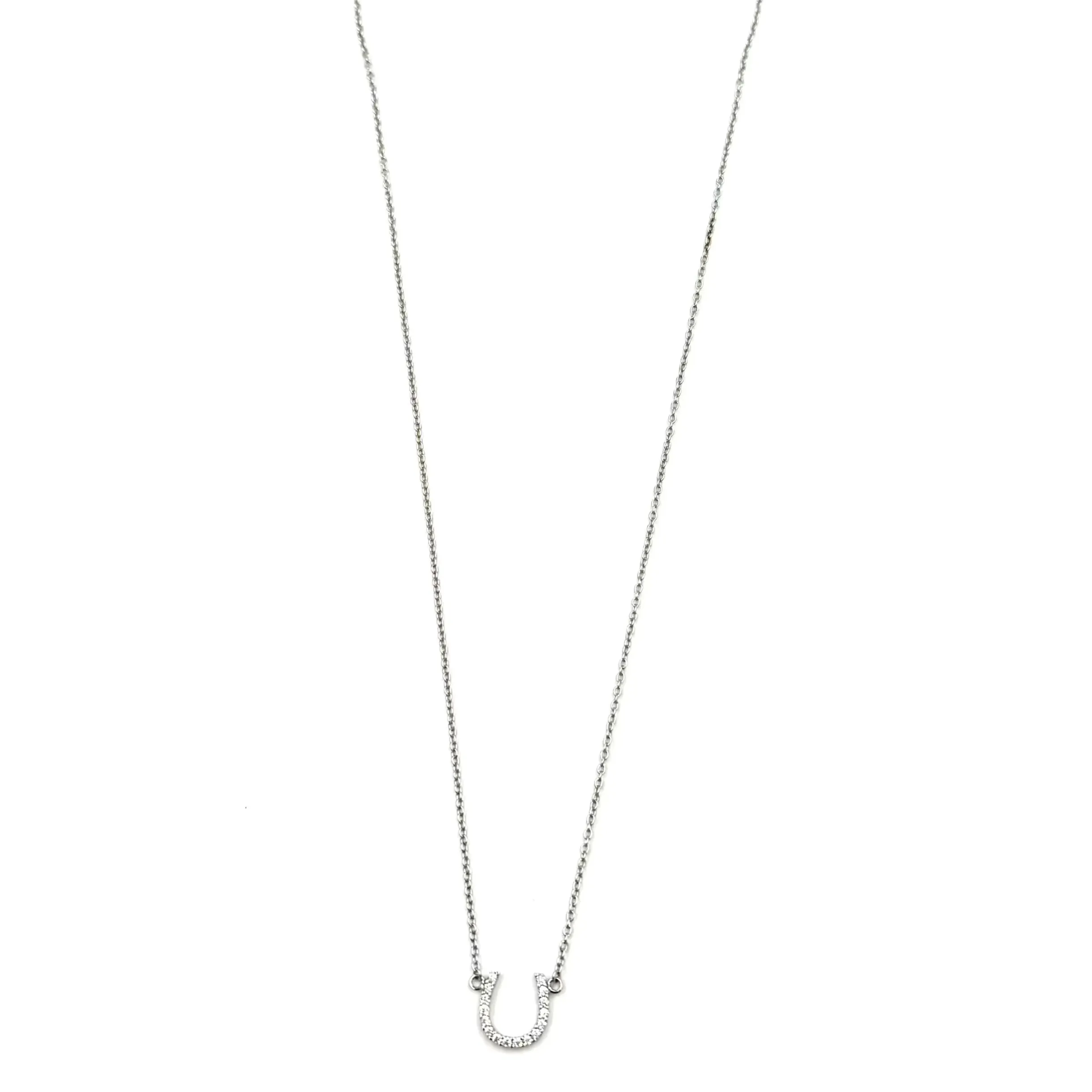 Ashley Gold Sterling Silver Encrusted Horseshoe CZ Pendant Necklace