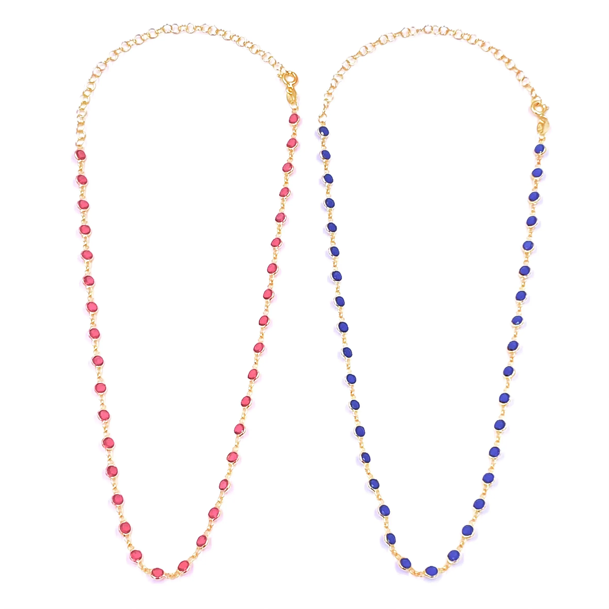 Ashley Gold Sterling Silver Gold Plated Colorful CZ Bezel Set Necklace
