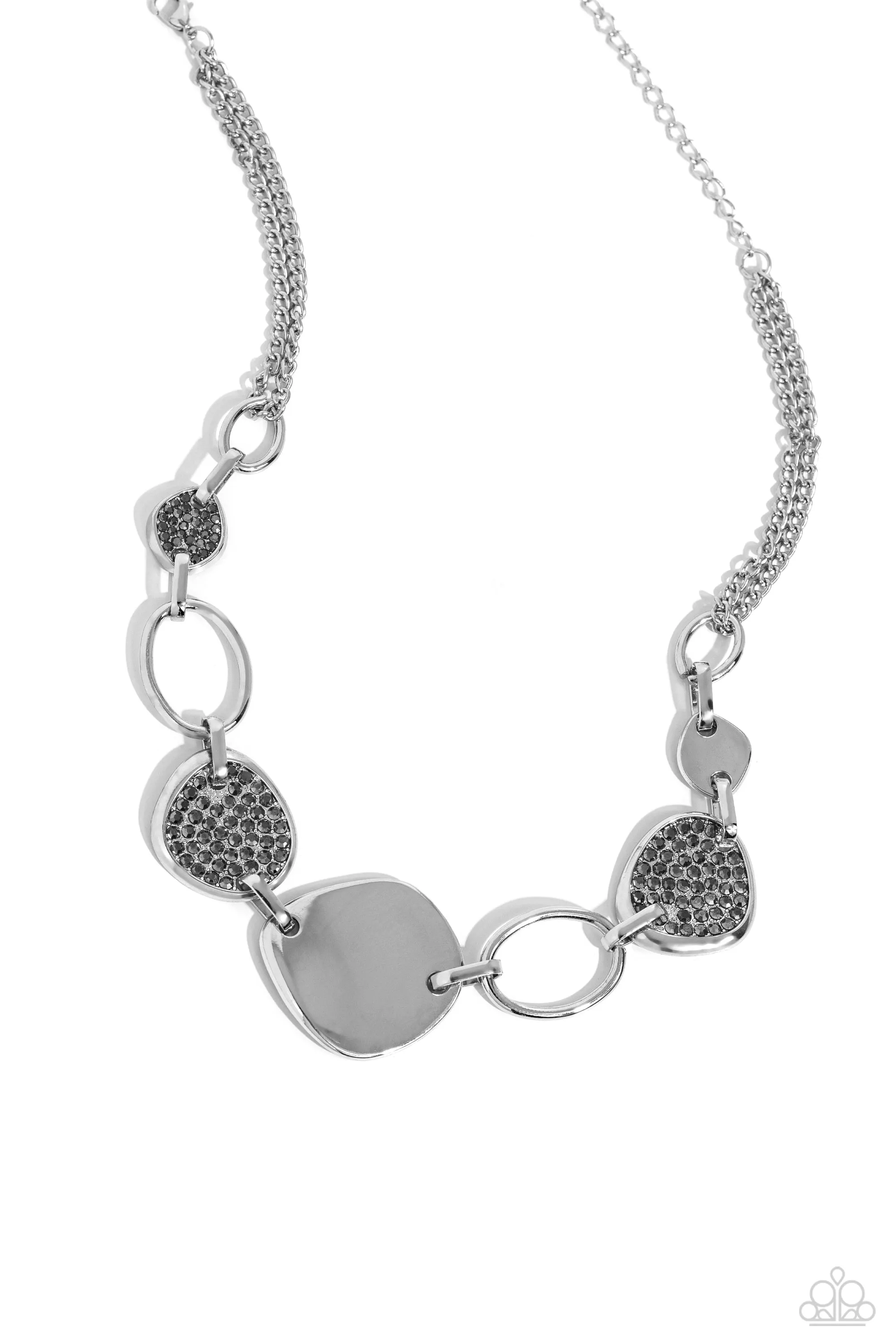 Asymmetrical Attention - Silver - Hematite Rhinestone Paparazzi Short Necklace