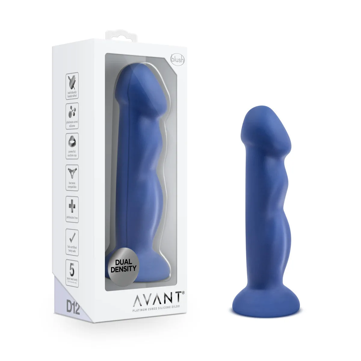 Blush Avant® Suko Indigo D12 - Artisan 8-Inch Curved G-Spot Dildo with Suction Cup Base | Smooth Ultrasilk® Purio™ Silicone