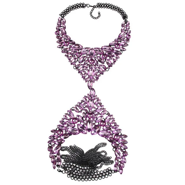 Best lady 2017 Summer Long Body Necklace Chain Sexy Handmade Crystal Gem Chunky Maxi Luxury Gem Statement Necklace Women 3354