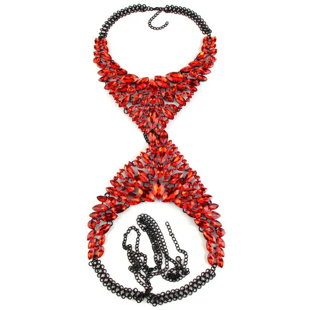 Best lady 2017 Summer Long Body Necklace Chain Sexy Handmade Crystal Gem Chunky Maxi Luxury Gem Statement Necklace Women 3354