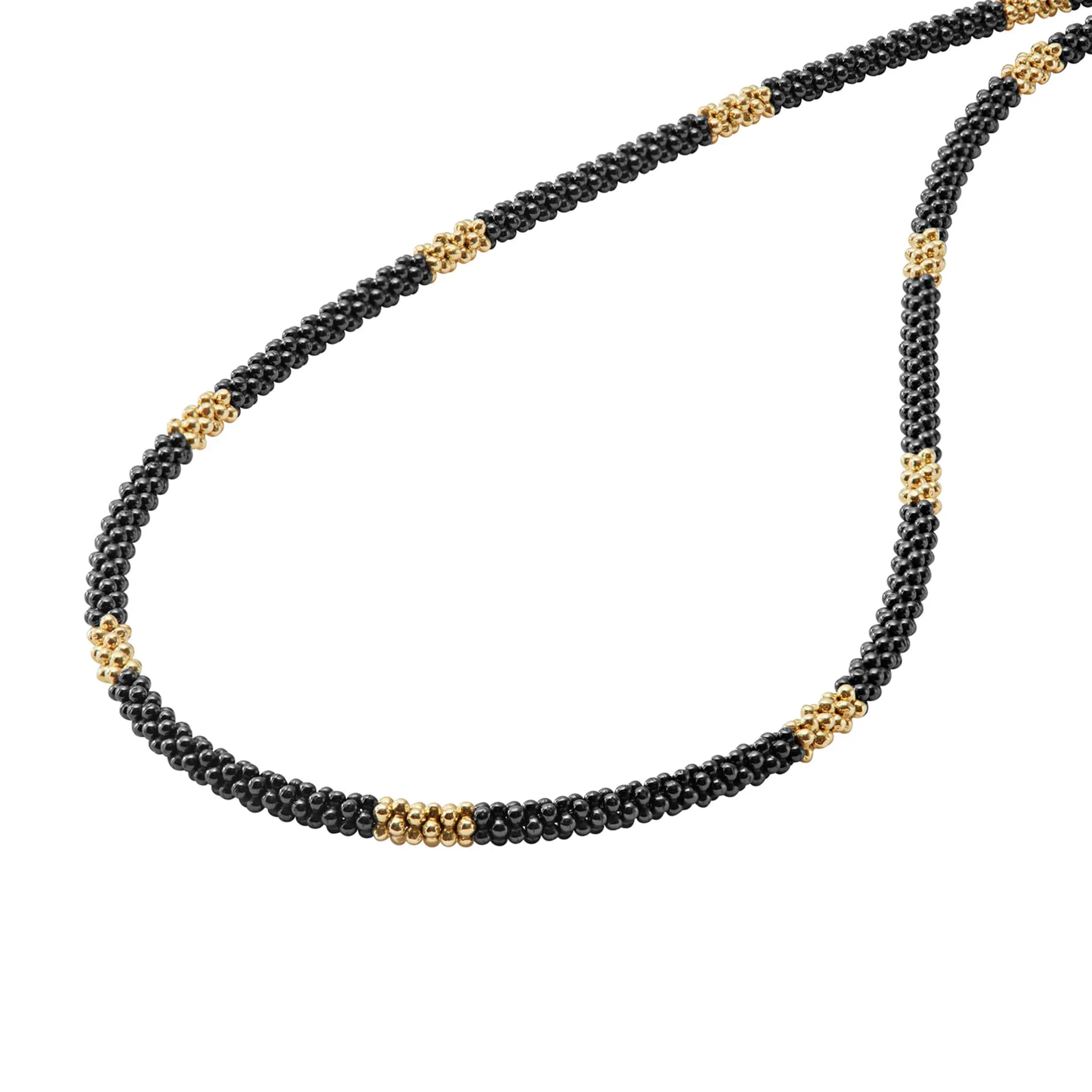 Black Caviar 18K Gold Small Station Ceramic Beaded Necklace | 3mm