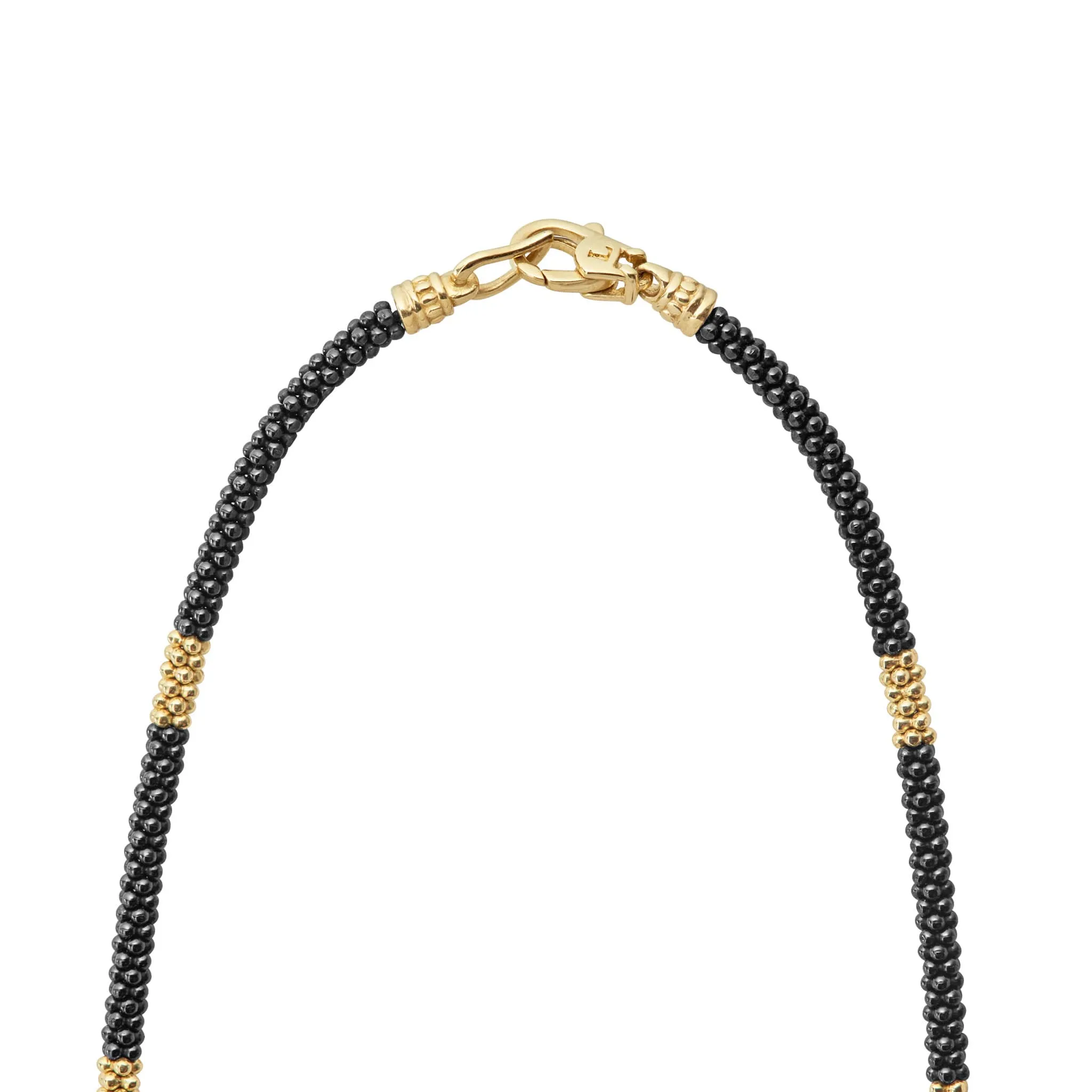Black Caviar 18K Gold Small Station Ceramic Beaded Necklace | 3mm