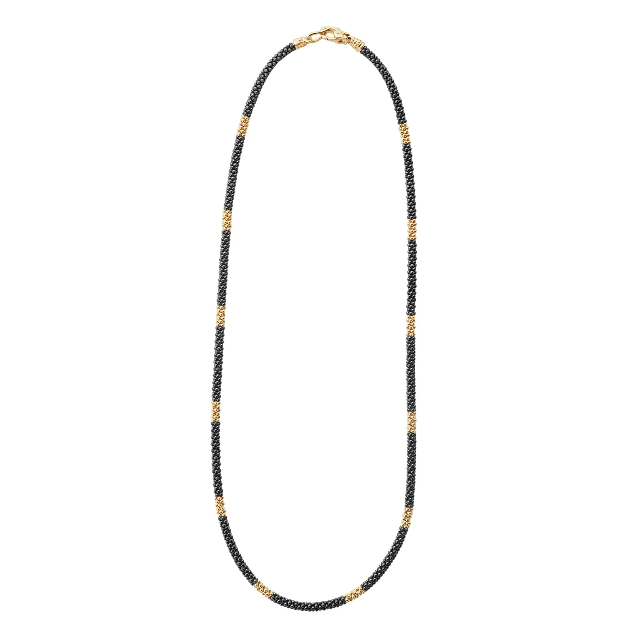 Black Caviar 18K Gold Small Station Ceramic Beaded Necklace | 3mm