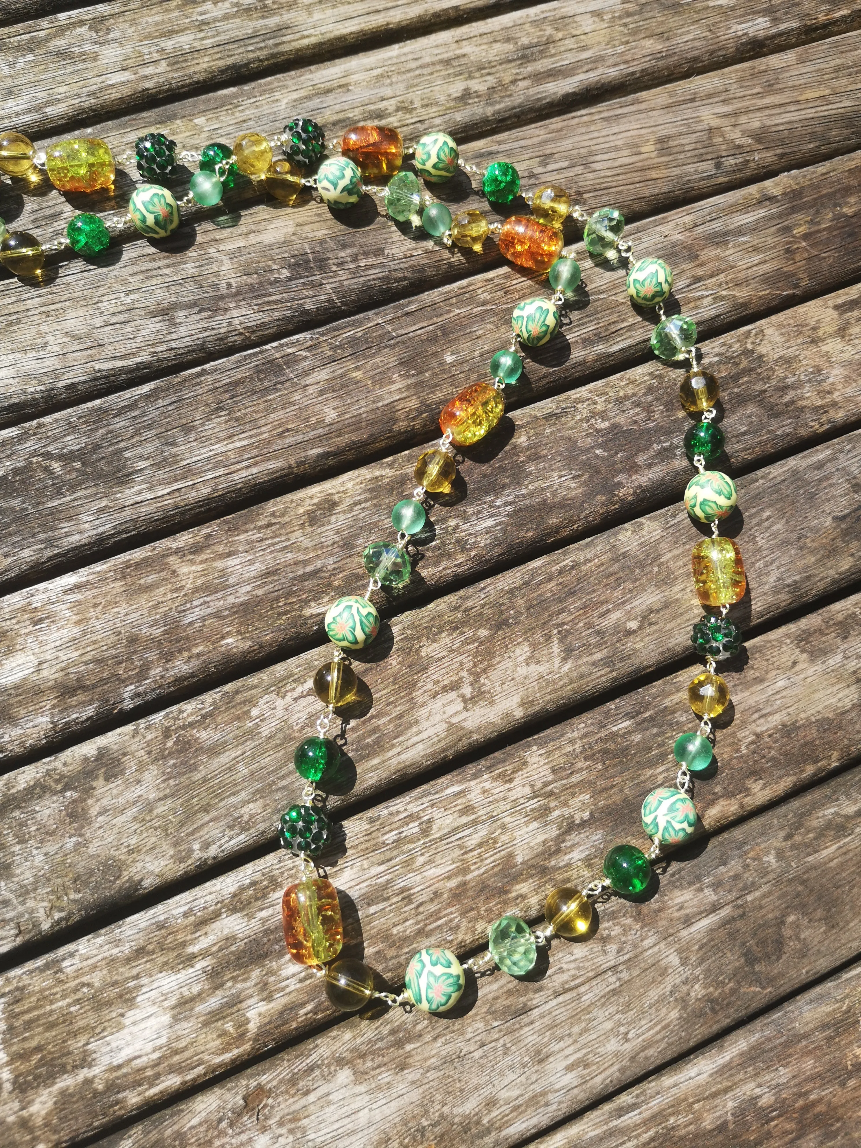Blossoms.. long necklaces, hand made beaded chain with polymer clay beads