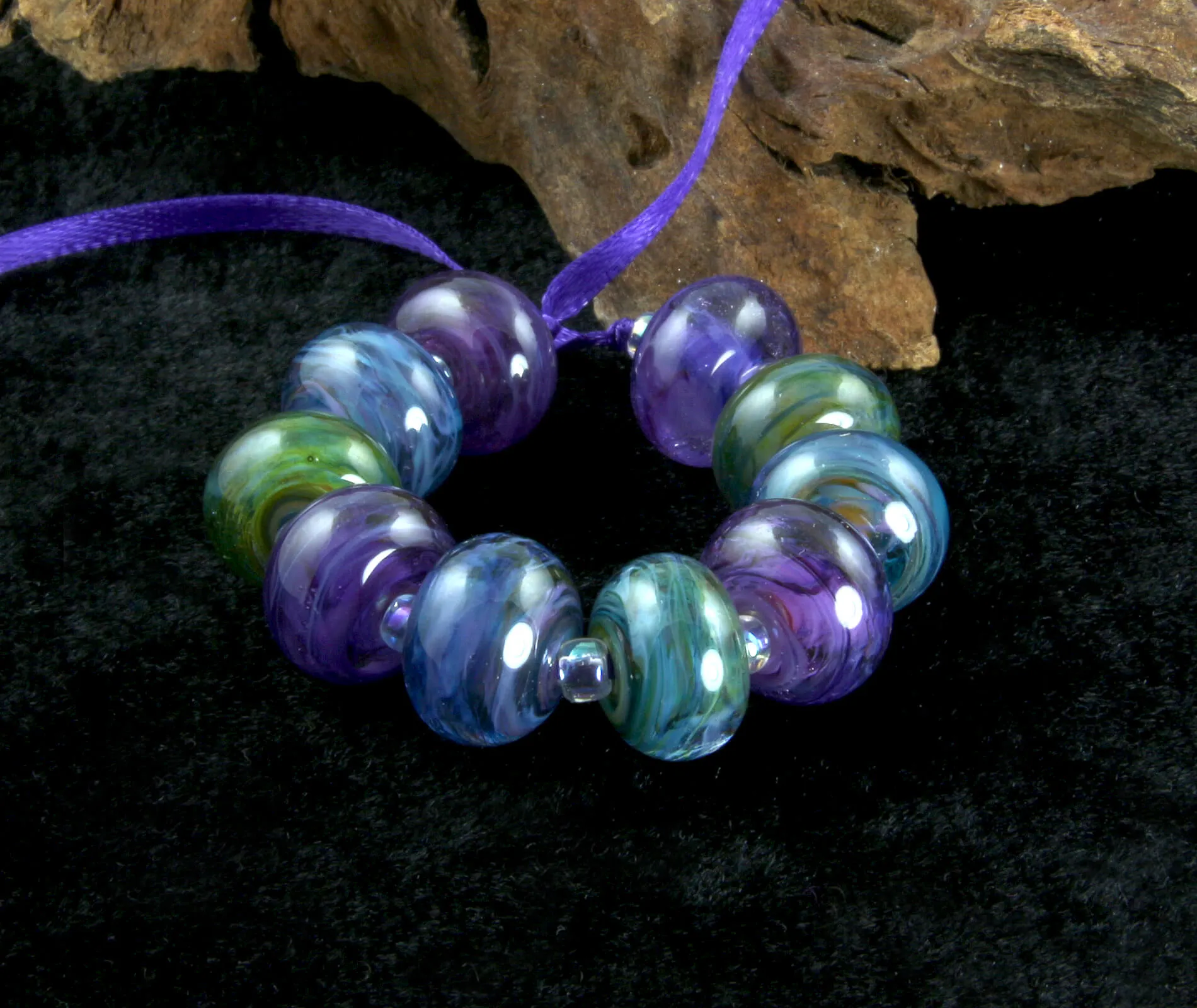 Blue Purple Green Lampwork Beads Set SRA