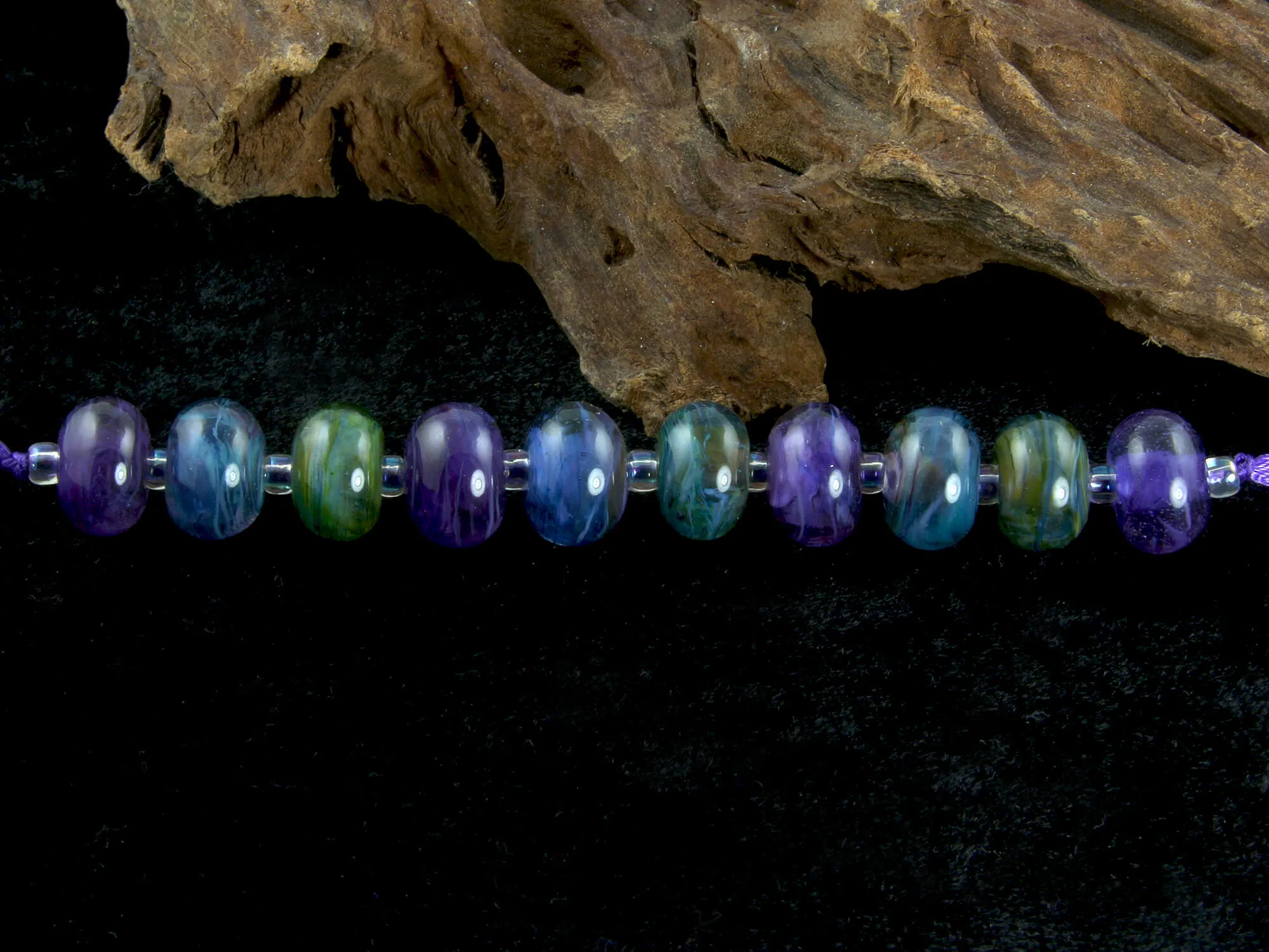 Blue Purple Green Lampwork Beads Set SRA