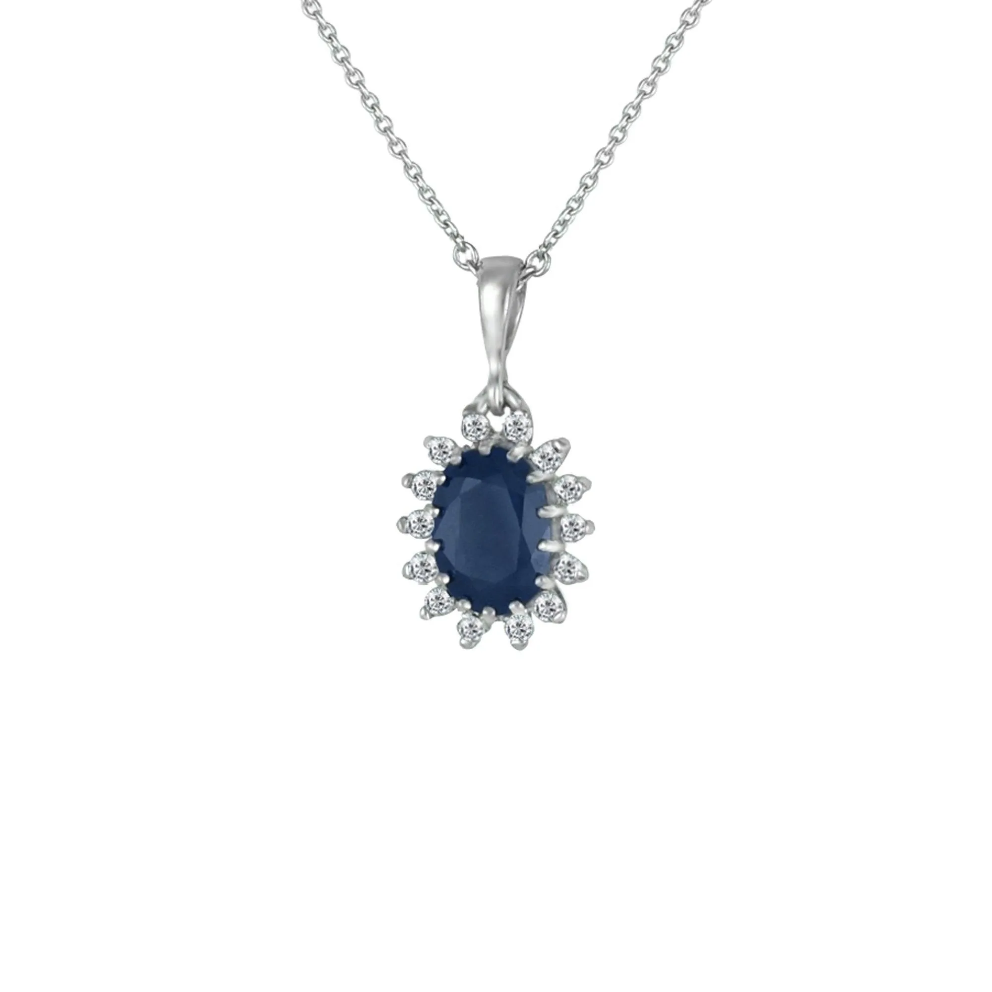 Blue Sapphire and Diamond Pendant in Sterling Silver