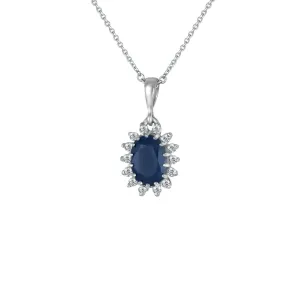 Blue Sapphire and Diamond Pendant in Sterling Silver