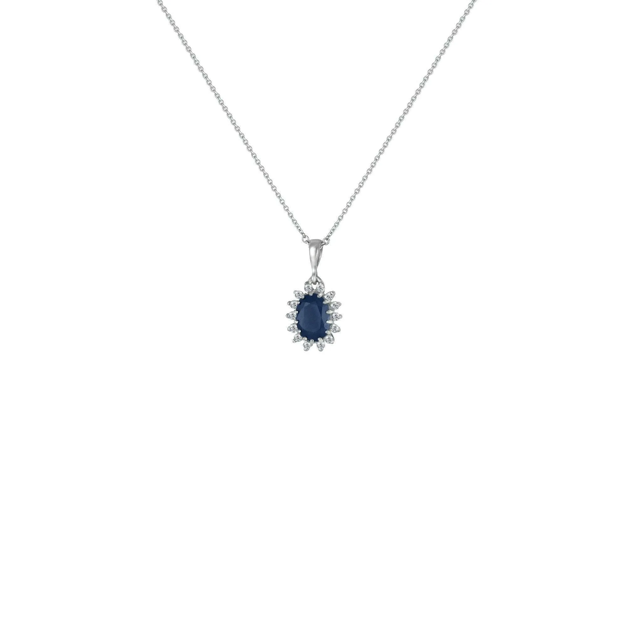 Blue Sapphire and Diamond Pendant in Sterling Silver