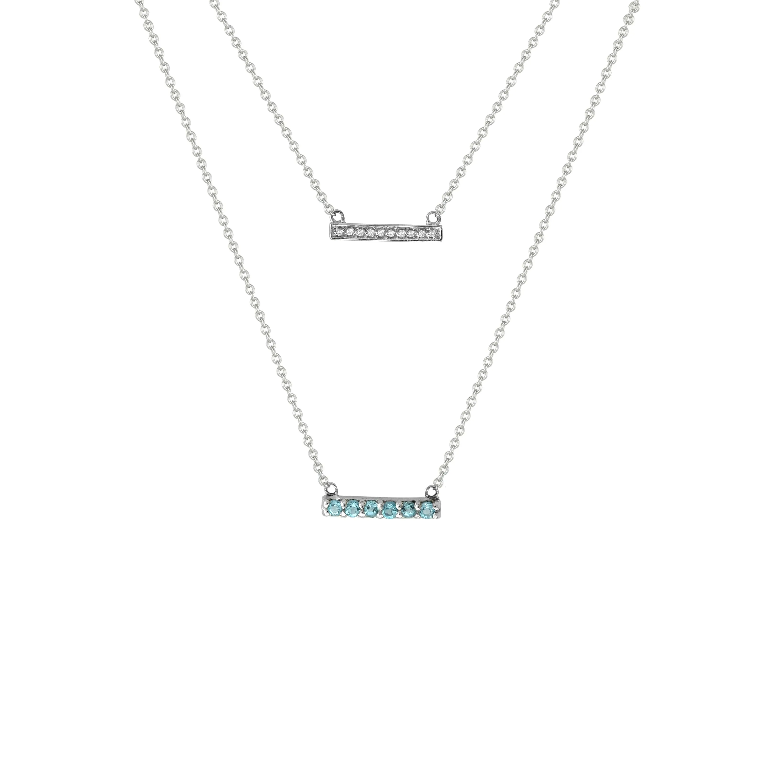 Blue Topaz and Diamond Lariat Necklace in Silver