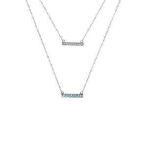 Blue Topaz and Diamond Lariat Necklace in Silver