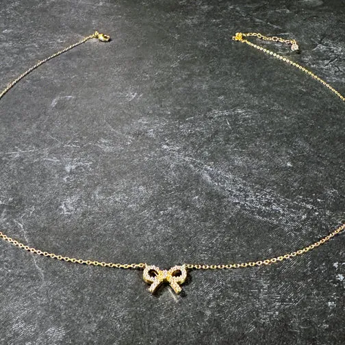 Charming Crystal Bow Dainty Necklace (ROSE GOLD, GOLD OR SILVER)