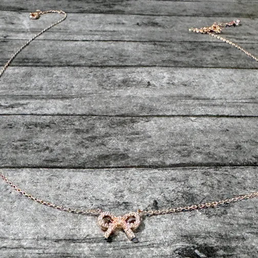 Charming Crystal Bow Dainty Necklace (ROSE GOLD, GOLD OR SILVER)