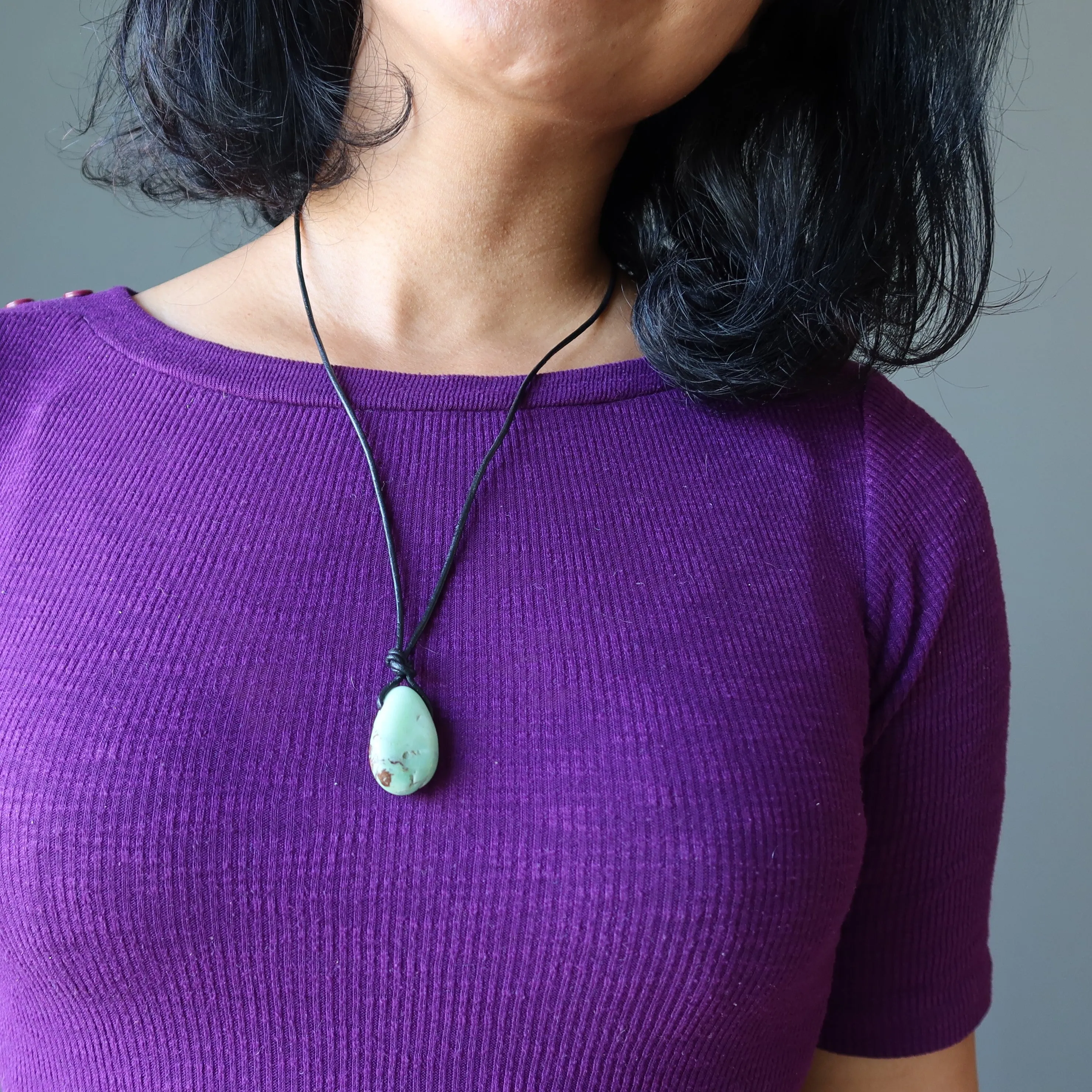 Chrysoprase Necklace Prayers and Praises Leather Wrap Gem