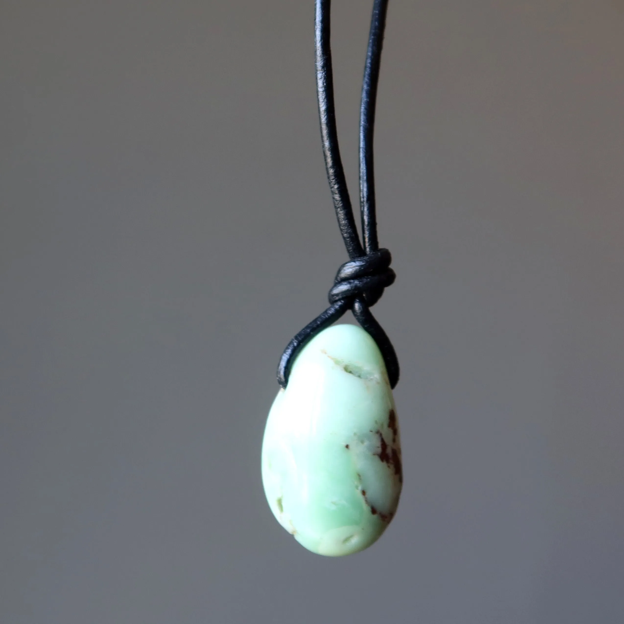 Chrysoprase Necklace Prayers and Praises Leather Wrap Gem
