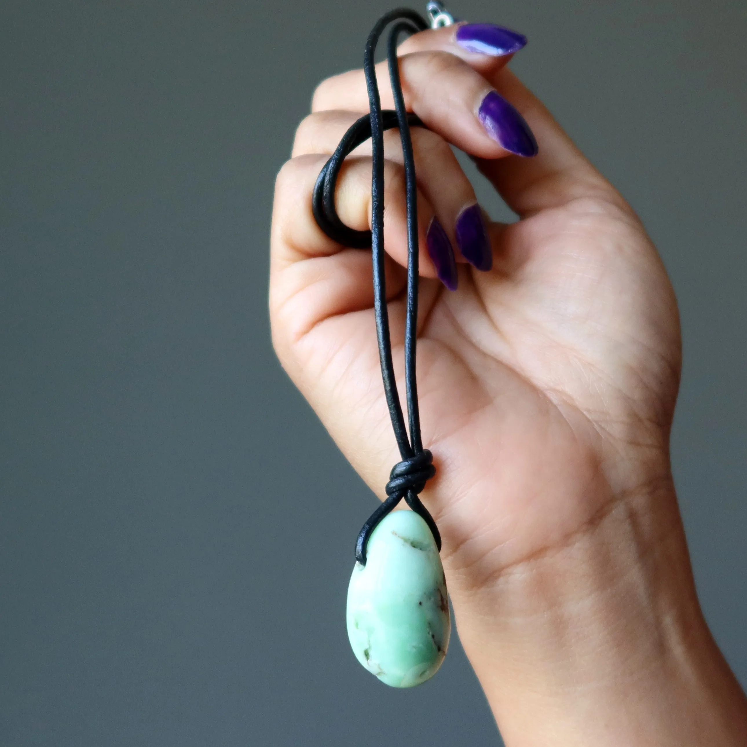 Chrysoprase Necklace Prayers and Praises Leather Wrap Gem