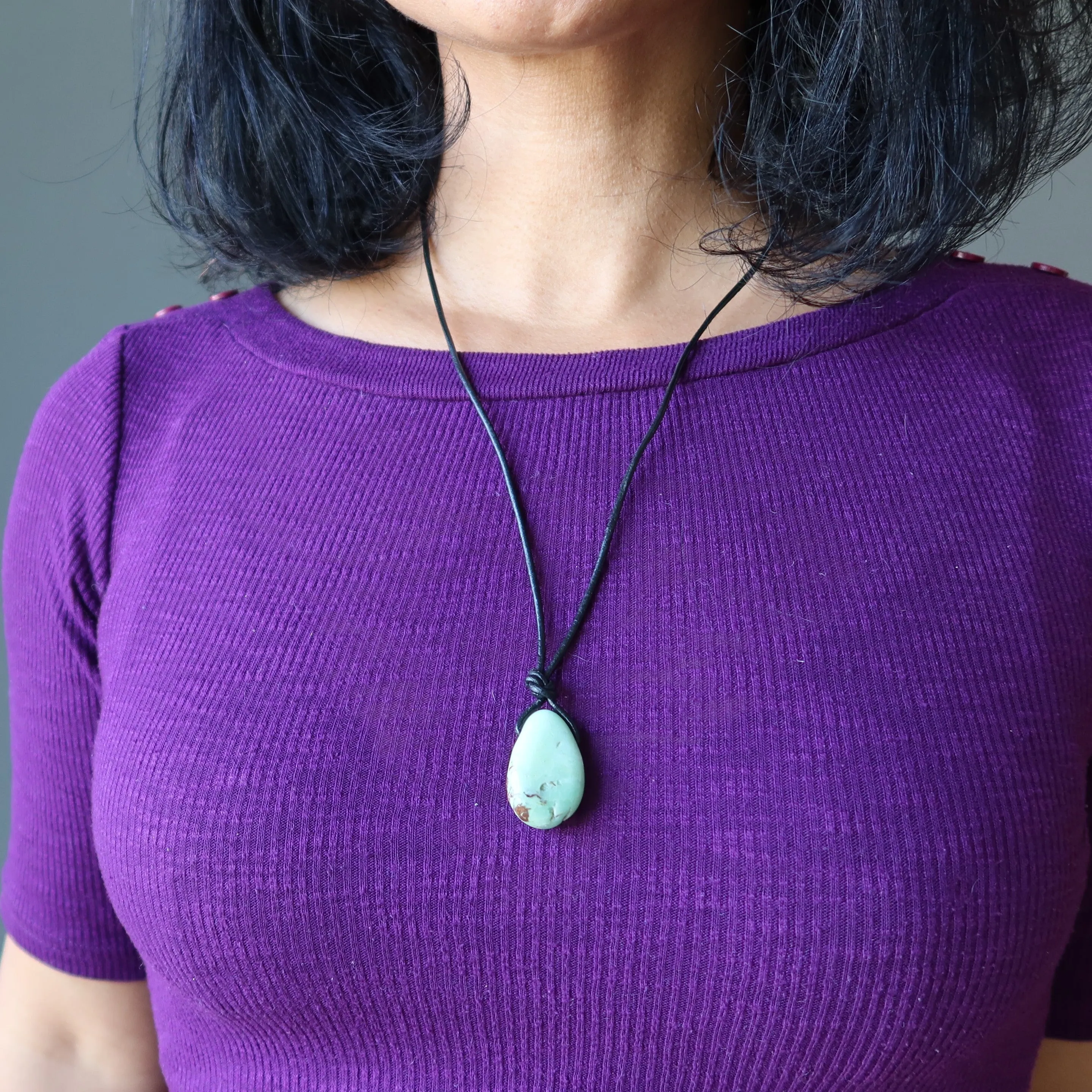 Chrysoprase Necklace Prayers and Praises Leather Wrap Gem